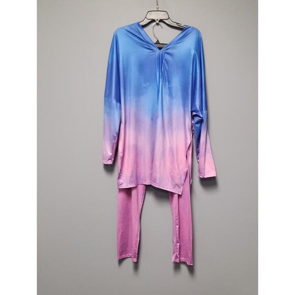 Ombre Pant Set Women's 3x Pink Purple NWOT V Neck Stretch Comfort Loungewear - Picture 2 of 16